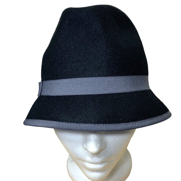 Attitude minimalist timeless black gray ribbon trim 100% wool fedora bucket hat - Picture 2 of 12